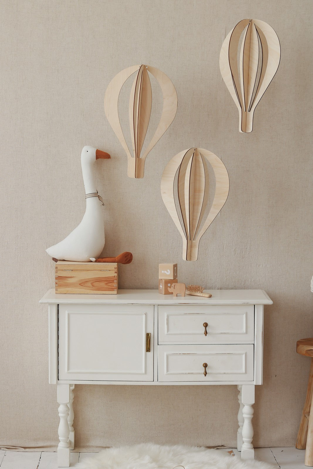 3D Wooden Ceiling Decoration - Set of 3 Hot Air Baloons