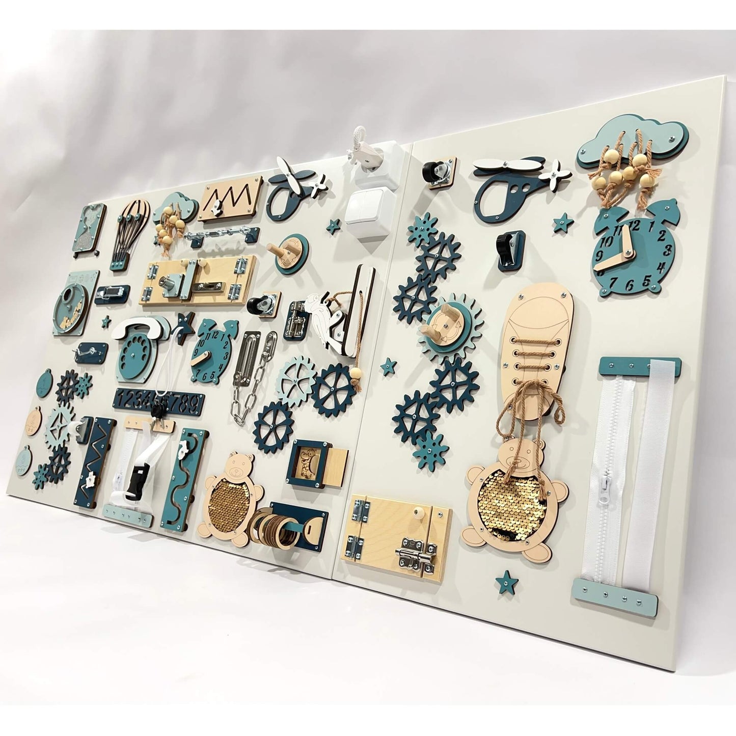 Two-piece wall activity panel (60×80 + 60×39 cm)